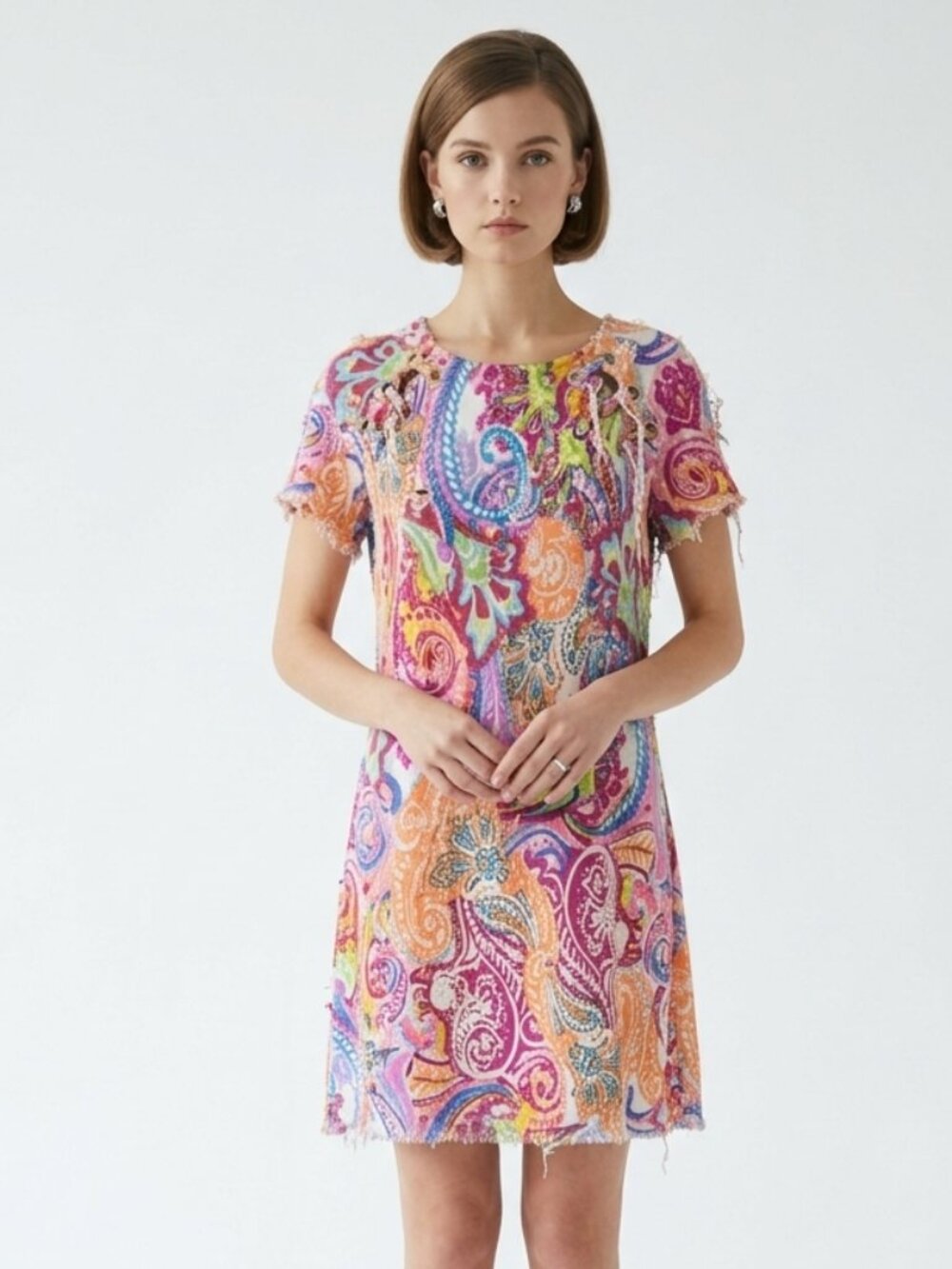 MSK Dress Pink Paisley Mod Retro Shift Casual L